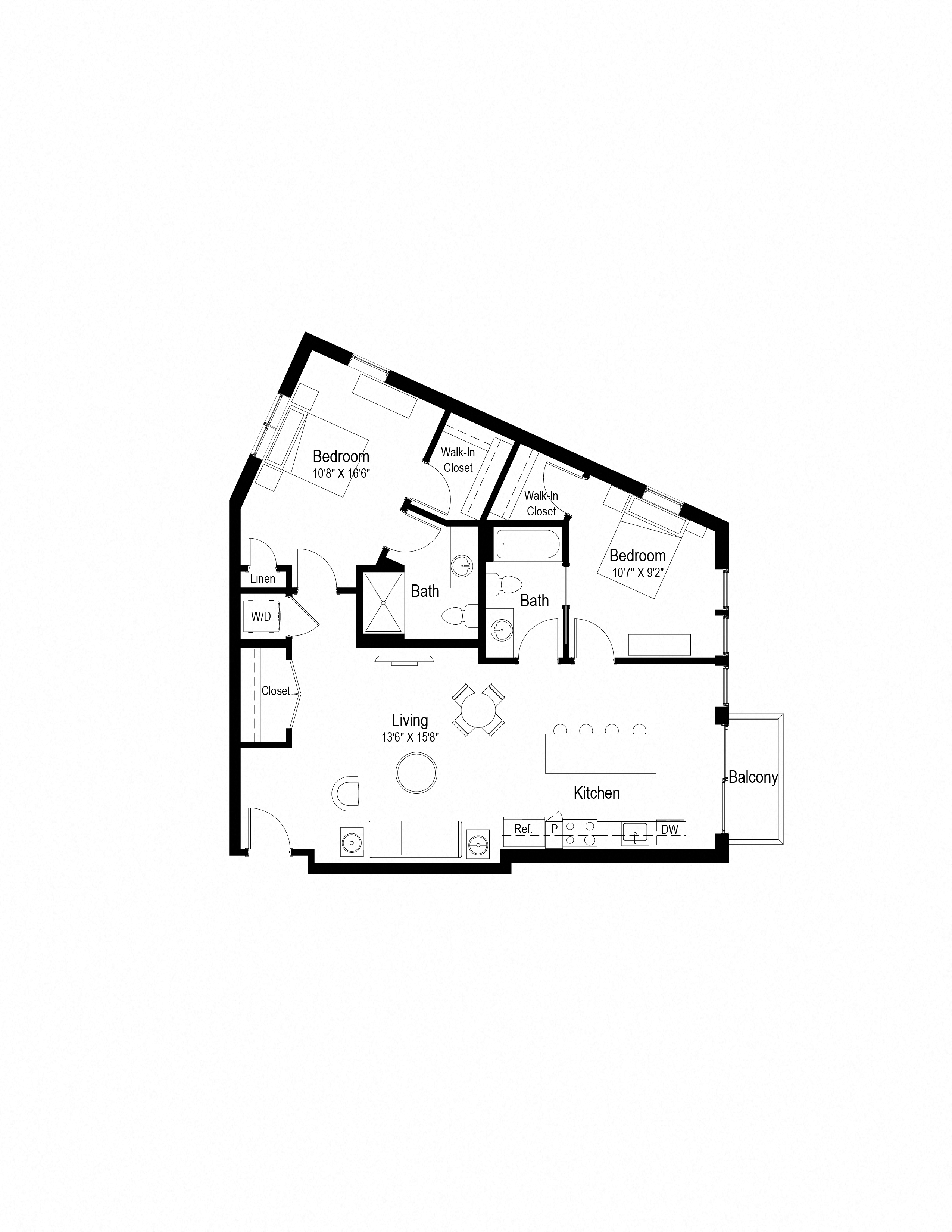 Floor plan for 2 beds, 2 baths, 1182 sqft